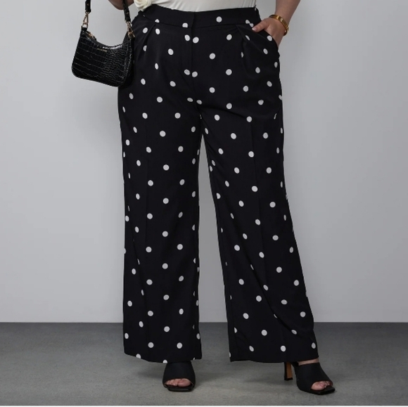 New York & Company Pants - NY&Co Palazzo Pants, black with white polka dots, NWT